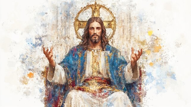 Jesus Christ on His Throne - Brush Painted Watercolor in Brown Hues