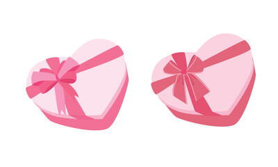 Fototapeta premium Gift box in heart shape clipart. Pink present box. Love vector, valentine element in cartoon style isolated on white background.