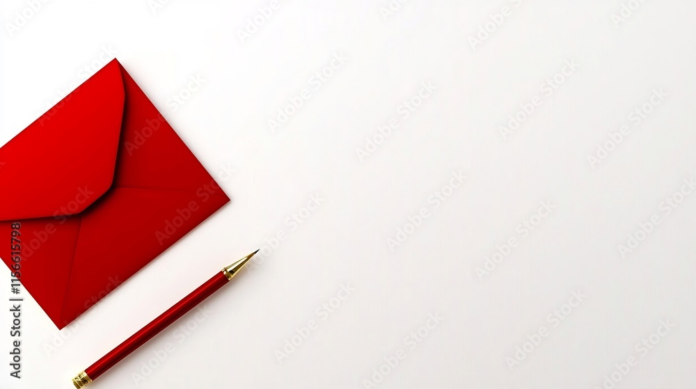 Poster minimalistic red envelope with a gold border highlighting a text placeholder rendered in a 3d style 