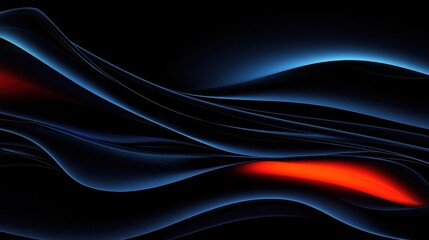 Futuristic Dark Blue Curves with Glowing Red Accents Abstract Design Digital Art Modern Environment Artistic Viewpoint
