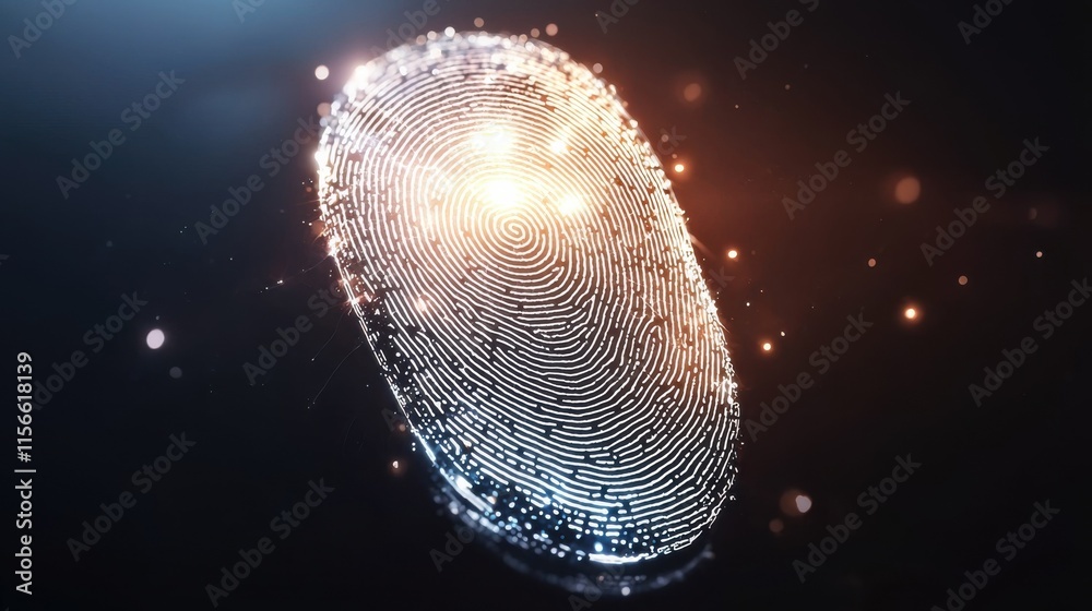 Poster fingerprint scan icon with minimal lines representing security and technology in digital space