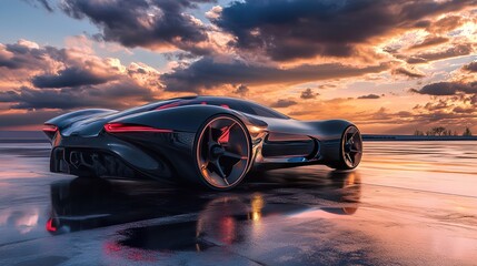 Obraz premium Sleek Supercar at Sunset: A Futuristic Automotive Design