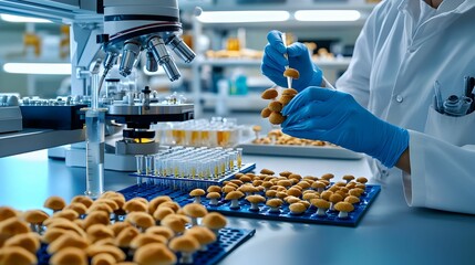 Obraz premium Scientist in Laboratory Working with Fungi Cultures and Samples