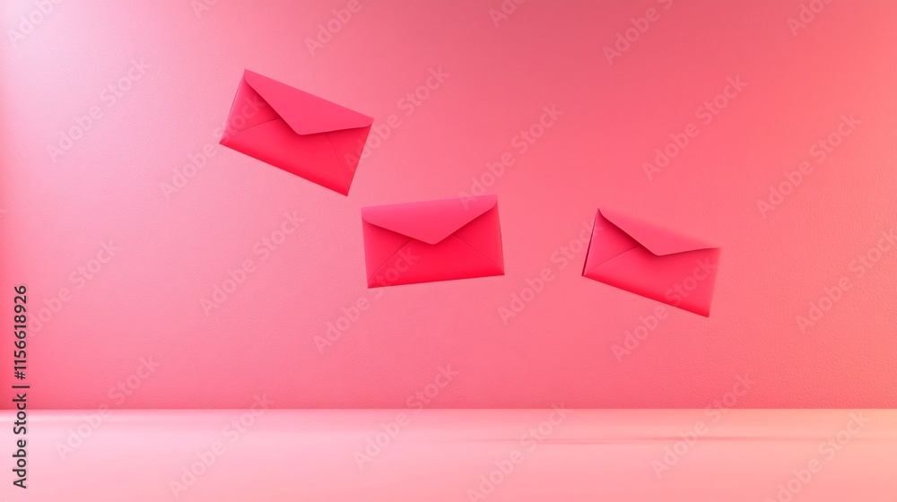 Poster elegant red envelopes floating in soft gradient backdrop with reserved text field 3d for festive hol