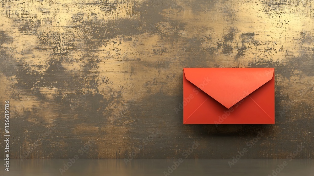 Poster detailed 3d of a red envelope lying flat on a gold textured surface with an open text zone for use i