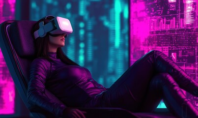 Naklejka premium Immersive Virtual Reality Experience in Futuristic Environment