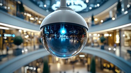 Security Camera in Modern Shopping Mall with Reflected Environment