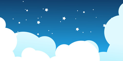 Night sky background vector with stars and clouds