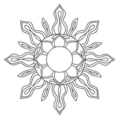 Line art sun in antique stule hand drawn vector illustration boho chic tattoo, poster or fabric print design
