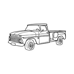 a line art drawing of a vintage car isolated on white