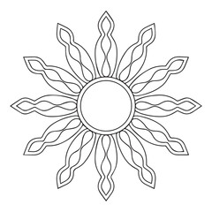 Line art sun in antique stule hand drawn vector illustration boho chic tattoo, poster or fabric print design