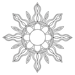 Line art sun in antique stule hand drawn vector illustration boho chic tattoo, poster or fabric print design