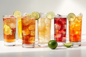 Refreshing summer drinks with lime and ice