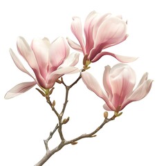 Obraz premium Magnolia flowers on a branch isolated on white background. Spring blossom.