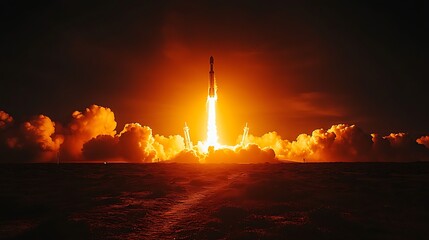 Rocket Launch at Sunset Fiery Ascent Into Space