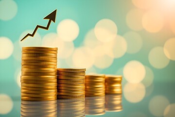 A graph of steadily increasing coins representing a successful business. Investment and Interest Concept.	