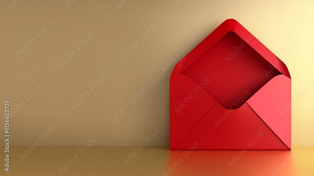 Poster minimalistic red envelope on a gold background with a subtle clean text zone elegant 3d design for l