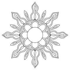 Line art sun in antique stule hand drawn vector illustration boho chic tattoo, poster or fabric print design