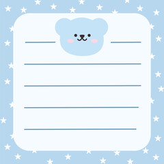 Cute bear memo template illustration. Blue. Suitable for for to do list, check list, memo, sticky note, planner, write, diary, book,stationary, notepad for task planning and study
