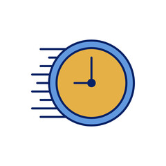 Time speed vector icon, flat design funny clock symbol.