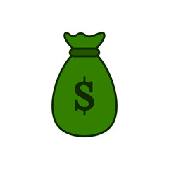 Vector icon of money bag, flat design money storage symbol.