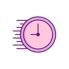 Time speed vector icon, flat design funny clock symbol.