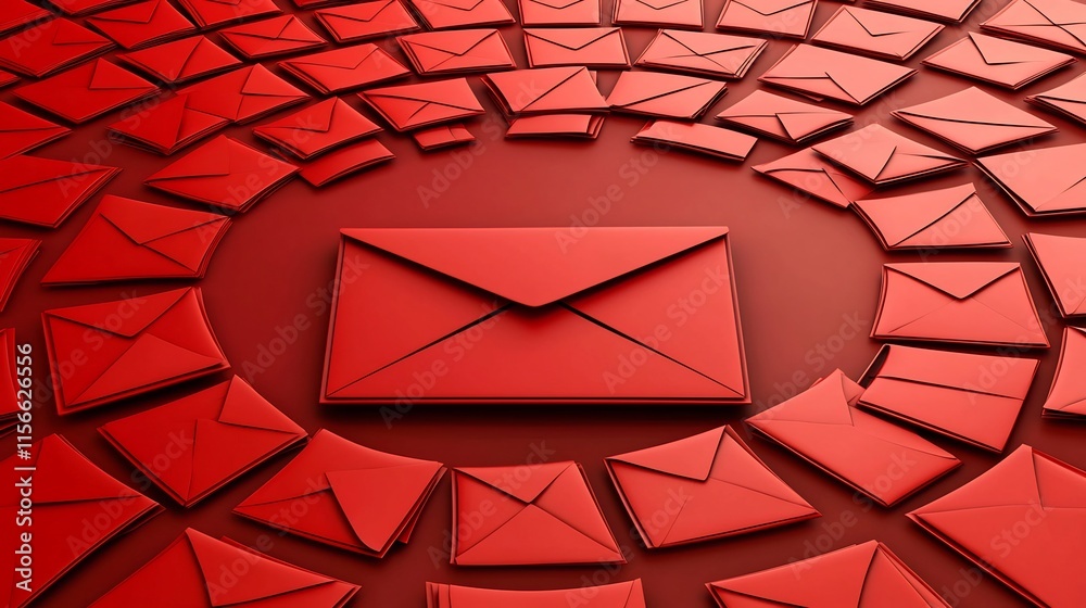 Poster minimalist and modern 3d of red envelopes arranged in a radial pattern with a clean reserved text fi