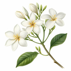 Fototapeta premium White jasmine flower branch watercolor illustration showcasing elegance and tranquility