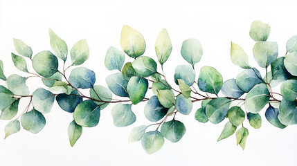 Watercolor eucalyptus branches with green leaves and soft tones