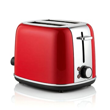 A metal red  toaster isolated on white background, kitchenware