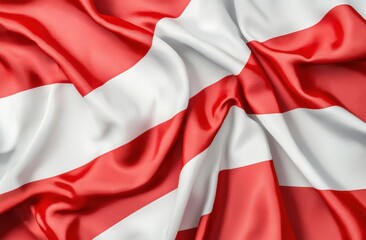 Obraz premium Red and White Striped Fabric Texture Wave Background Close Up