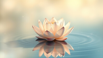 Lotus flower on water surface with bokeh light background.