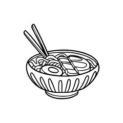 a line art drawing of a bowl with chopstick illustration