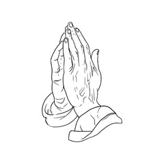 a line art drawing of a praying hand illustration