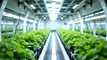 This indoor garden features vibrant green plants thriving under optimal lighting conditions.