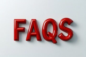 Glossy Red 3D FAQs Text on White Background - Stock Image for Digital Marketing and Customer Support Materials