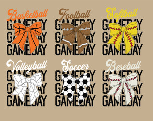 Fototapeta premium Coquette Game Day vector , Sports Coquette Bow Sublimation Design Bundle,