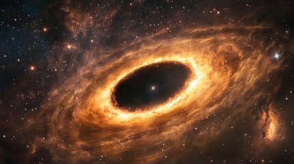 Fiery cosmic nebula with a central black hole.