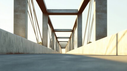 Modern Concrete Bridge at Sunset: A Tranquil Perspective