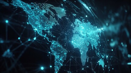 Fototapeta premium Light Blue Digital World Map With Global Network Connection
