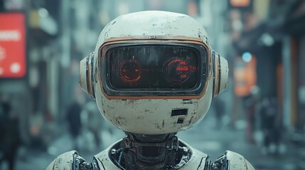 Retro Futuristic Robot in City: AI and Cyberpunk Art