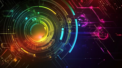 Obraz premium Neon Circuitry: Abstract digital art depicting vibrant, multicolored circuitry and glowing neon lines, creating a dynamic and futuristic visual. 