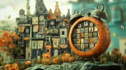 Whimsical Clock in Miniature Town