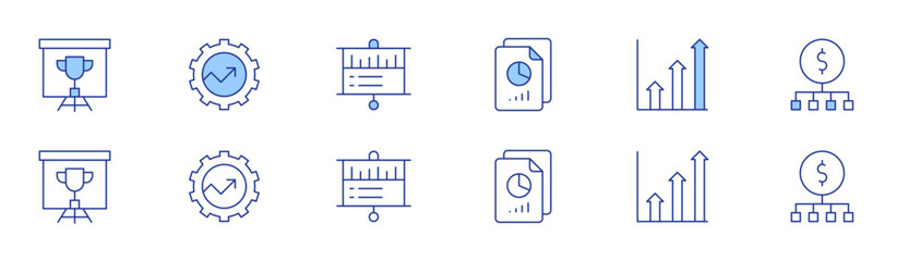 Analytics icon set in two styles, Duotone and Thin Line style. Editable stroke. analytics, trophy, files, management, profits