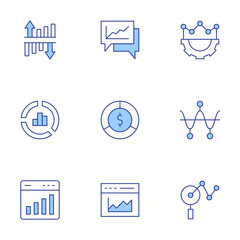 Analytics icons set. Line Duotone style, editable stroke. chart, analytics, data analytics, levels, donut chart, pie chart