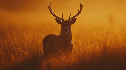 Naklejka premium Majestic Deer in Golden Hour Wilderness Scene