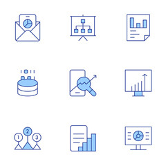 Analytics icons set. Line Duotone style, editable stroke. traffic, analytics, email, presentation, levels, report, data analytics, trading