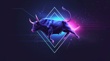 A Powerful Bull in Neon Lights