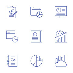 Analytics icons set. Thin Line style, editable stroke. analytics, dashboard, data analysis, data analytics, pie chart, progress, seo, web analytics