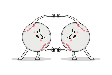 Cute baseball ball cartoon character combine pose doodle